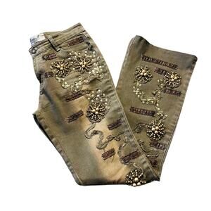 Brown Ania A Y2K RARE 2000s Nixie Flare Jeans Embellished Brown Sequin SZ 26